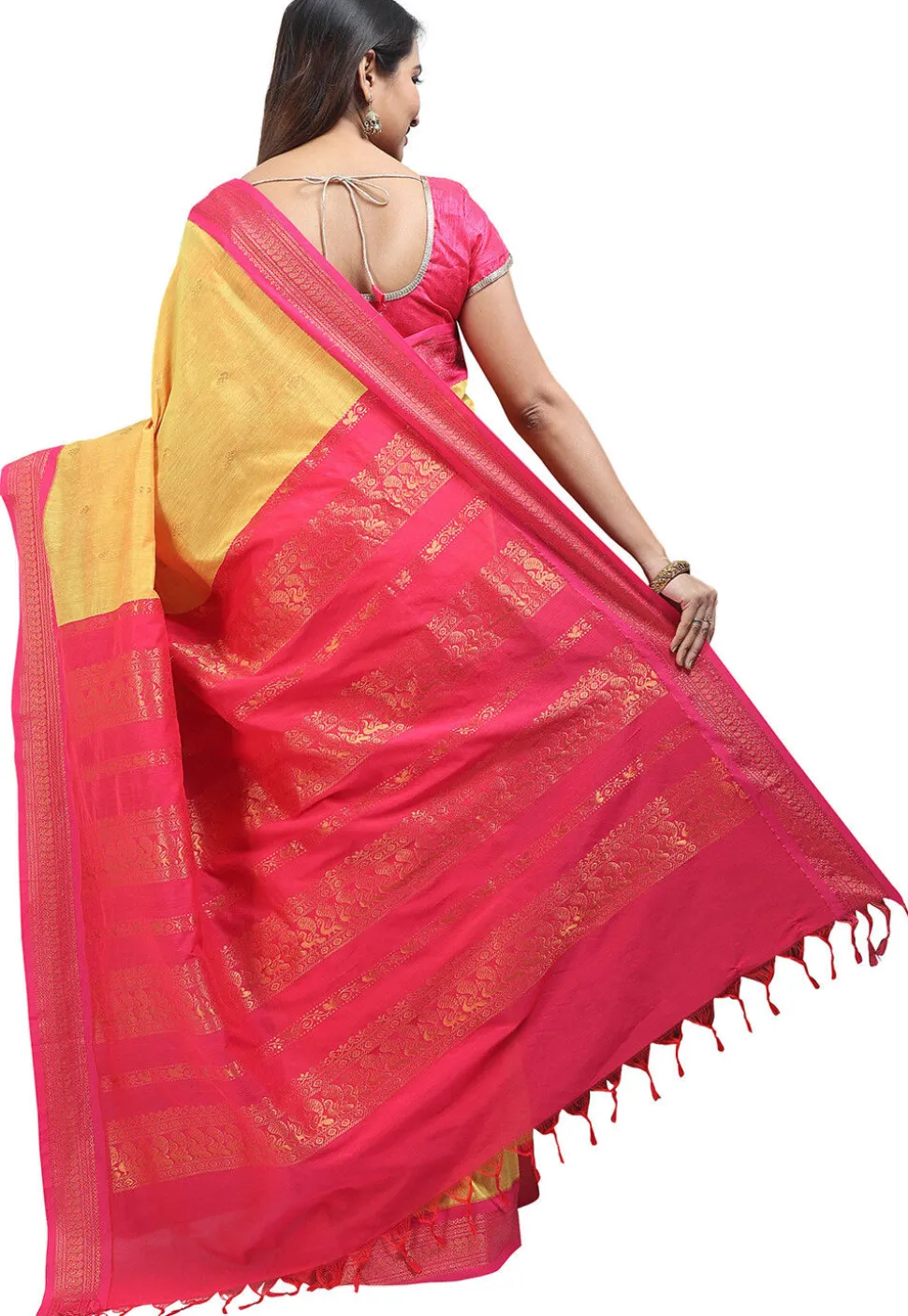 Woven Cotton Saree in Yellow