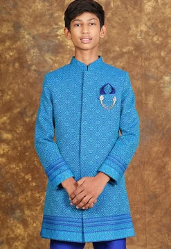 Woven Cotton Sherwani in Royal Blue