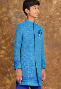 Woven Cotton Sherwani in Royal Blue