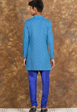 Woven Cotton Sherwani in Royal Blue