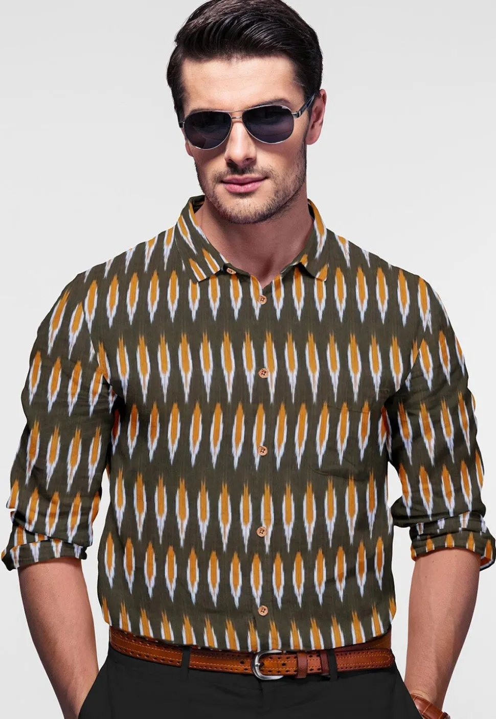 Woven Cotton Shirt in Dusty Green