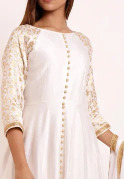 Woven Cotton Silk Anarkali Suit in Off White