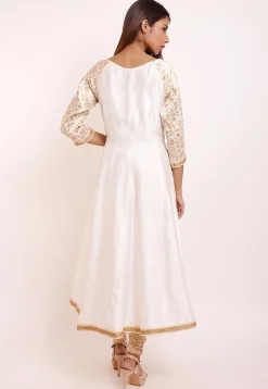 Woven Cotton Silk Anarkali Suit in Off White