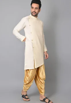 Woven Cotton Silk Asymmetric Kurta Dhoti Set in Off White