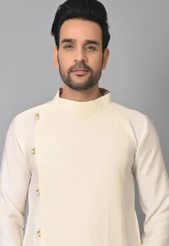 Woven Cotton Silk Asymmetric Kurta Dhoti Set in Off White