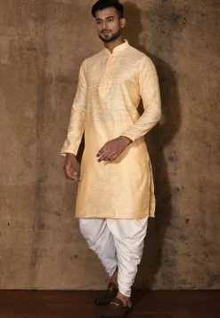 Woven Cotton Silk Jacquard Kurta Set in Peach
