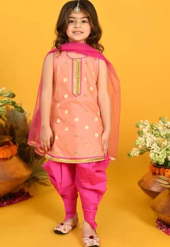 Woven Cotton Silk Jacquard Punjabi Suit in Peach