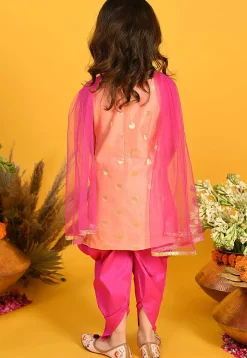 Woven Cotton Silk Jacquard Punjabi Suit in Peach