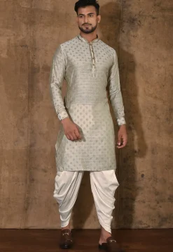 Woven Cotton Silk Jacquard Kurta Set in Grey Dual Tone