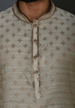 Woven Cotton Silk Jacquard Kurta Set in Grey Dual Tone