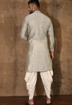 Woven Cotton Silk Jacquard Kurta Set in Grey Dual Tone