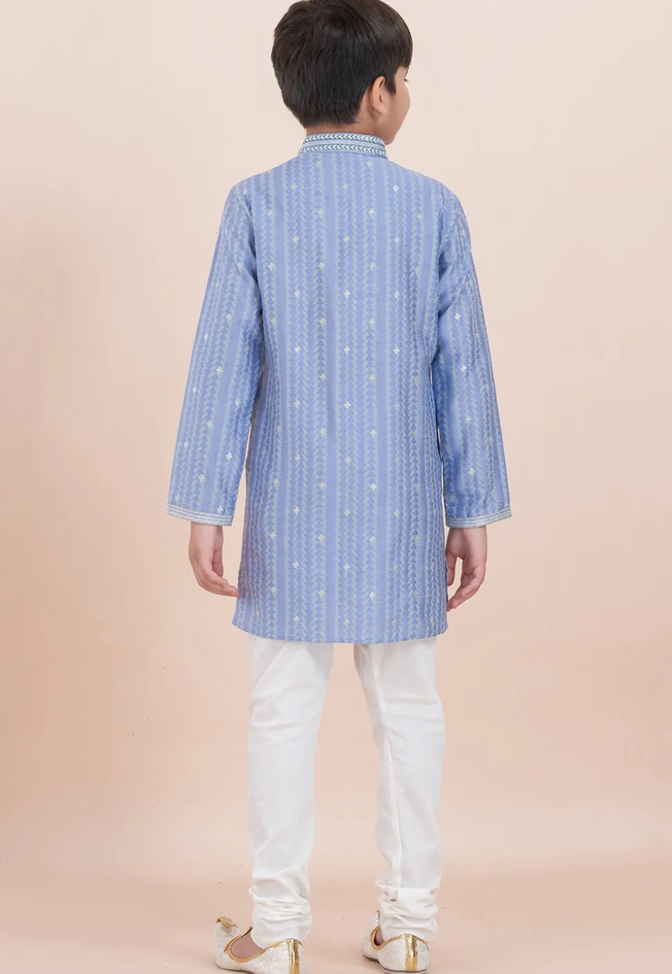 Woven Cotton Silk Jacquard Kurta Set in Light Blue