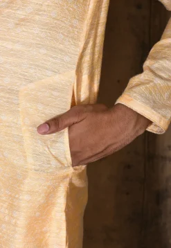 Woven Cotton Silk Jacquard Dhoti Kurta in Peach