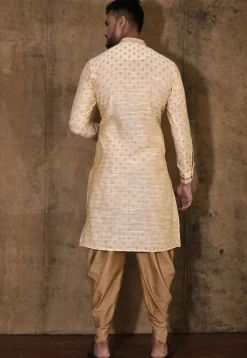 Woven Cotton Silk Jacquard Kurta Set in Beige