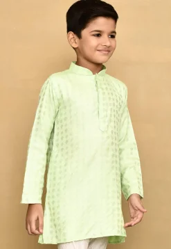Woven Cotton Silk Jacquard Kurta in Light Green