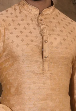 Woven Cotton Silk Jacquard Dhoti Kurta in Beige