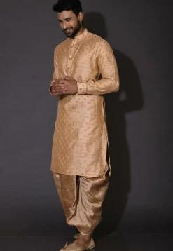 Woven Cotton Silk Jacquard Dhoti Kurta in Beige