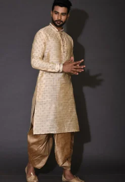 Woven Cotton Silk Jacquard Dhoti Kurta in Beige