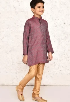 Woven Cotton Silk Jacquard Kurta Set in Red