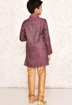 Woven Cotton Silk Jacquard Kurta Set in Red