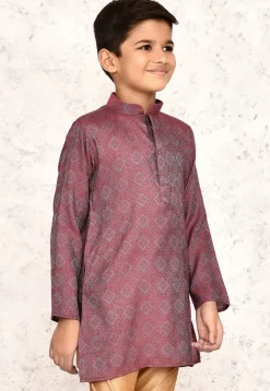 Woven Cotton Silk Jacquard Kurta in Red