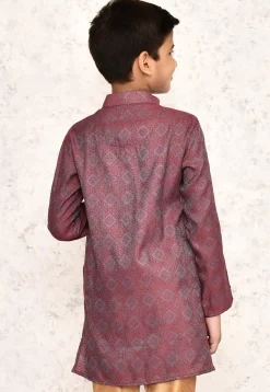 Woven Cotton Silk Jacquard Kurta in Red