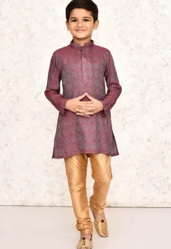 Woven Cotton Silk Jacquard Kurta in Red