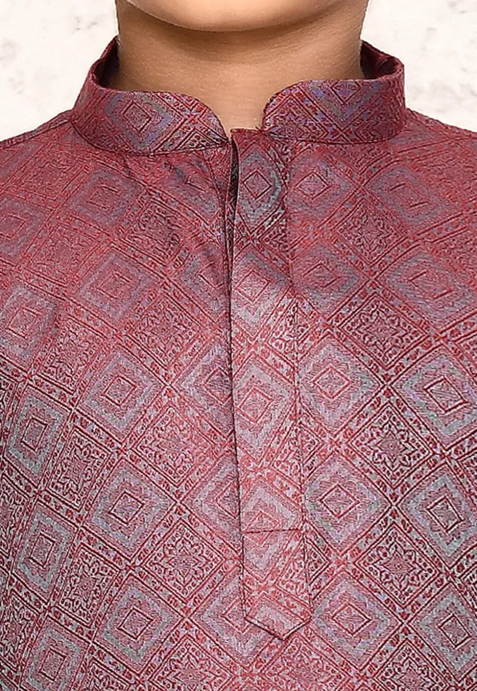 Woven Cotton Silk Jacquard Kurta in Red