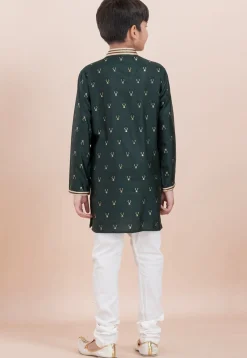 Woven Cotton Silk Jacquard Kurta Set in Dark Green