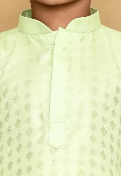 Woven Cotton Silk Jacquard Kurta Set in Light Green