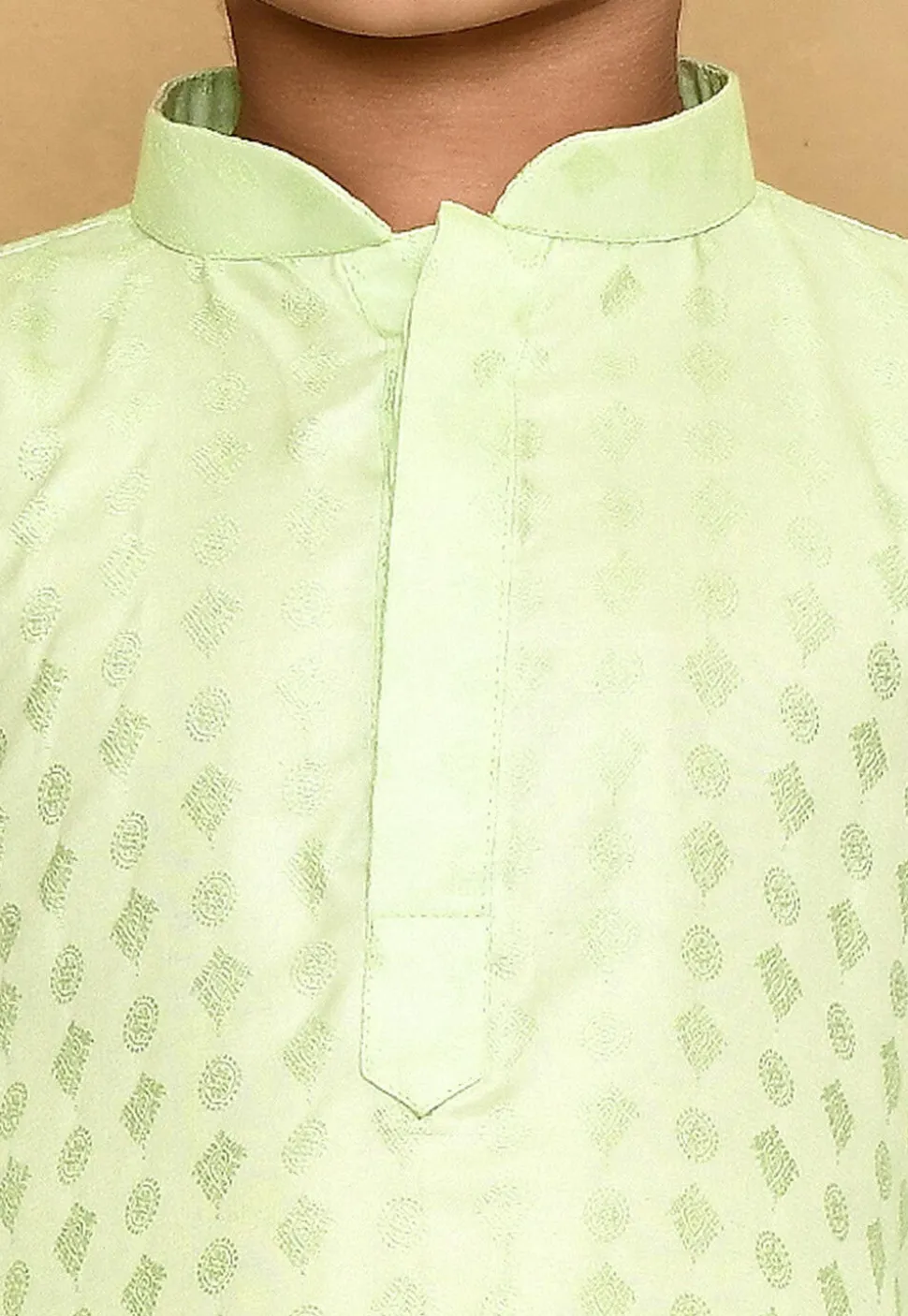 Woven Cotton Silk Jacquard Kurta Set in Light Green