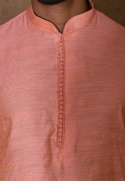 Woven Cotton Silk Jacquard Kurta Set in Peach