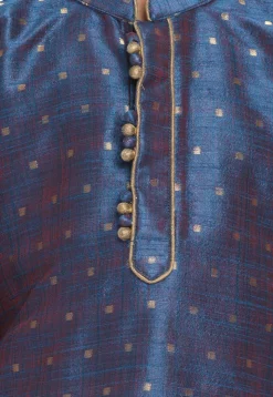 Woven Cotton Silk Jacquard Kurta Set in Dark Blue