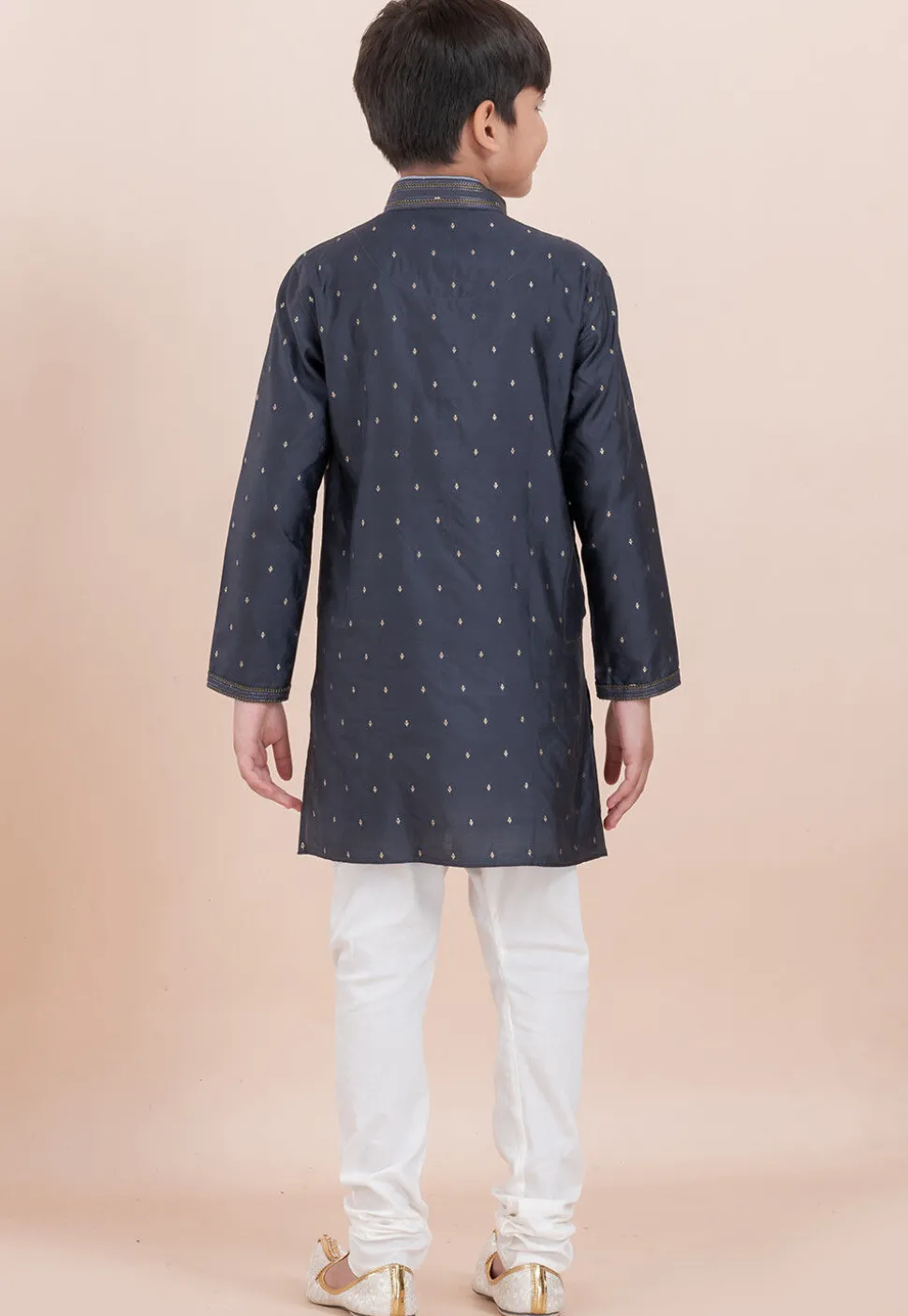 Woven Cotton Silk Jacquard Kurta Set in Grey