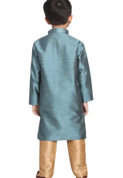 Woven Cotton Silk Jacquard Kurta Set in Teal Blue