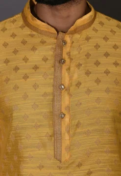 Woven Cotton Silk Jacquard Kurta Set in Yellow