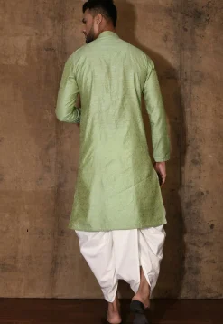 Woven Cotton Silk Jacquard Dhoti Kurta in Light Green
