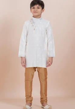 Woven Cotton Silk Jacquard Kurta Set in White