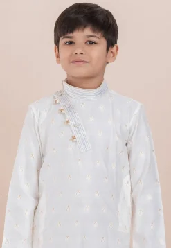 Woven Cotton Silk Jacquard Kurta Set in White