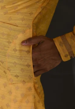 Woven Cotton Silk Jacquard Dhoti Kurta in Yellow
