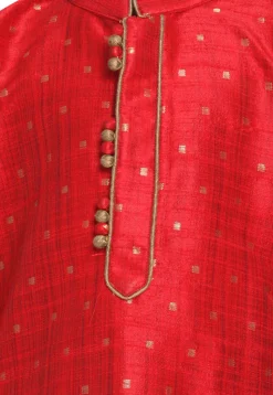 Woven Cotton Silk Jacquard Kurta Set in Red