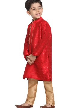 Woven Cotton Silk Jacquard Kurta Set in Red