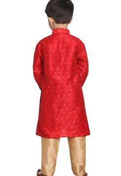Woven Cotton Silk Jacquard Kurta Set in Red