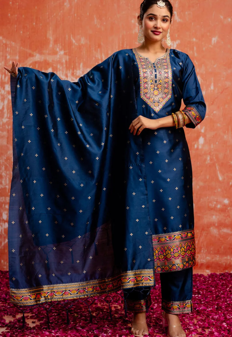 Woven Cotton Silk Pakistani Suit in Teal Blue