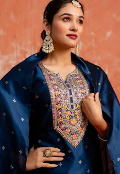 Woven Cotton Silk Pakistani Suit in Teal Blue