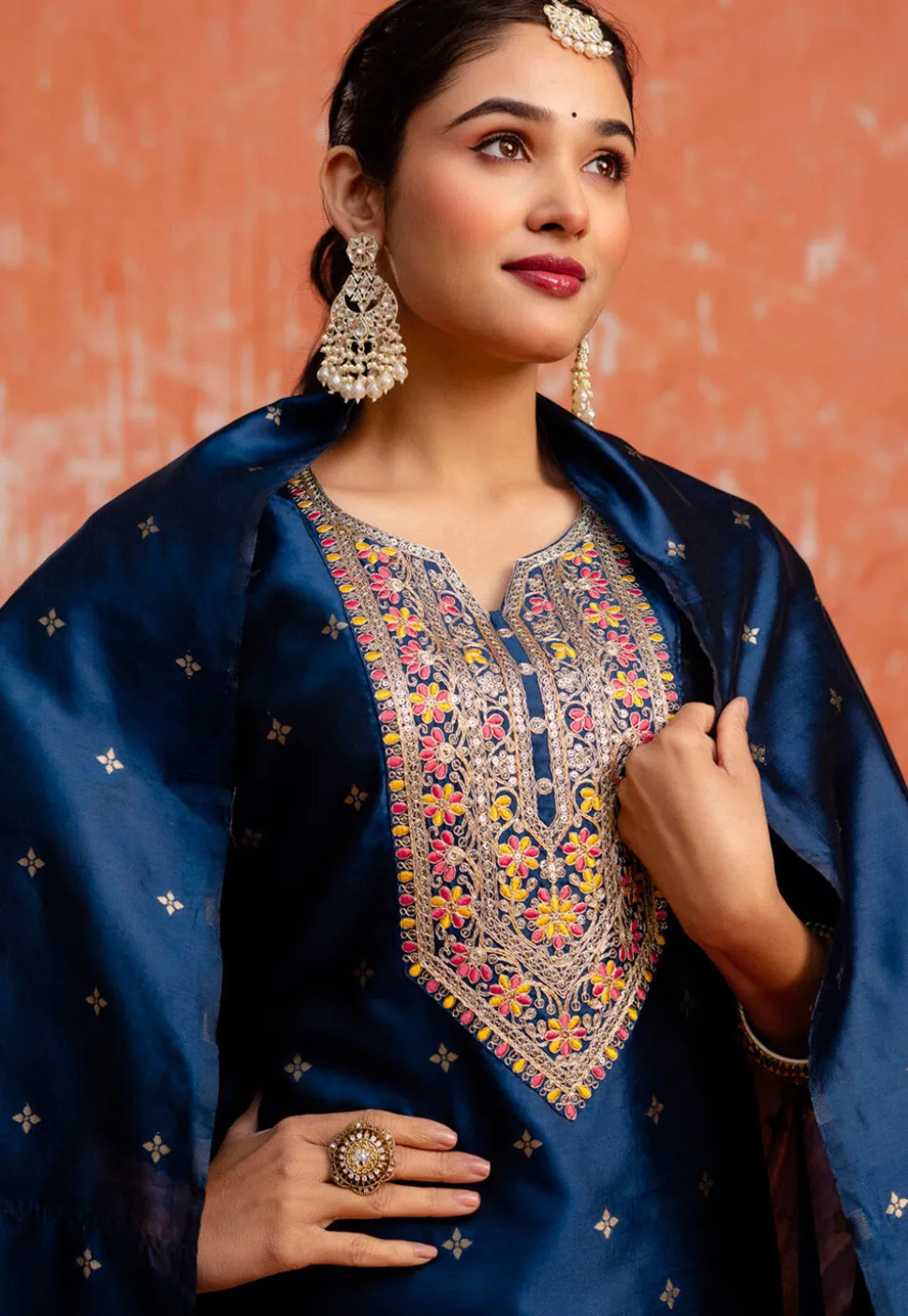 Woven Cotton Silk Pakistani Suit in Teal Blue