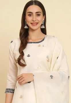 Woven Cotton Silk Pakistani Suit in Off White