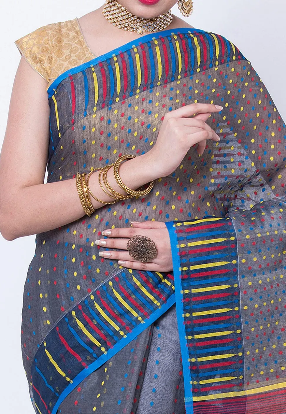 Woven Cotton Silk Saree in Grey