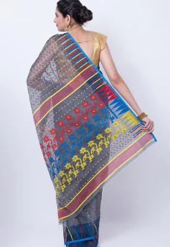Woven Cotton Silk Saree in Grey