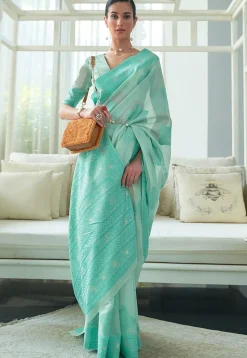 Woven Cotton Silk Saree in Sea Green